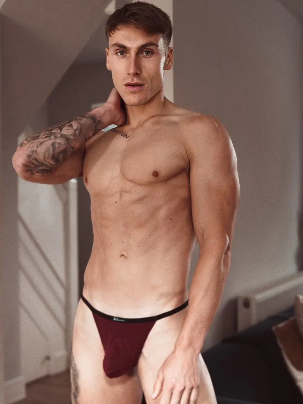 NEW Blanc Menswear Cotton BL010 Bruge T-String Thong Color Burgundy Red Medium